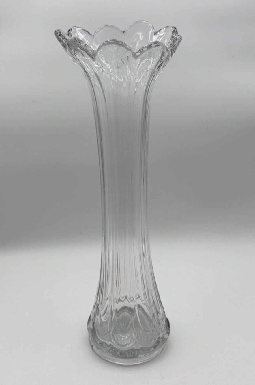 Vintage 14'-inch Glass Tall Flower Vase, MCM clear glass stretch-swung vase